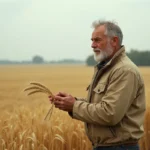 Agriculteur français inspectant des épis de blé dans un champ avant la récolte, symbolisant le prix du quintal de blé en 2026