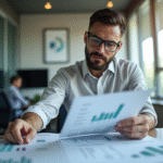 Professionnel financier analysant des rapports financiers