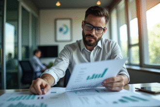 Professionnel financier analysant des rapports financiers