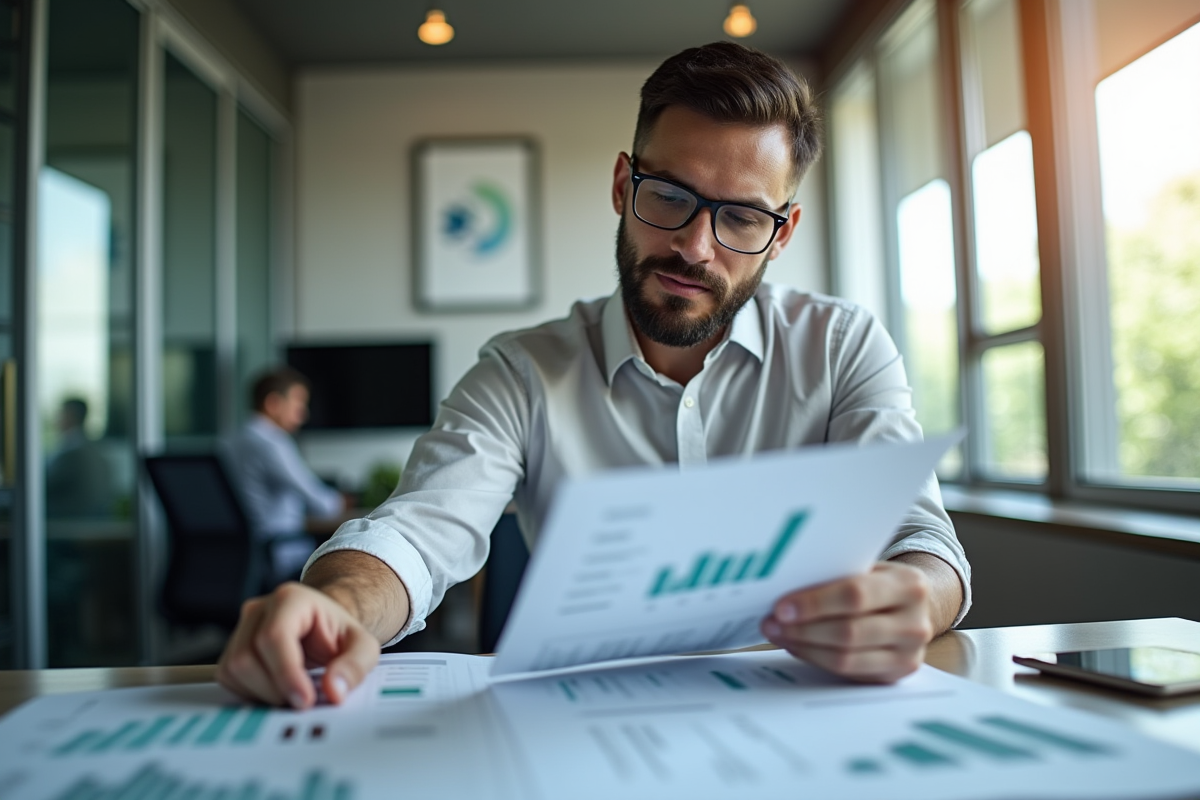 Professionnel financier analysant des rapports financiers