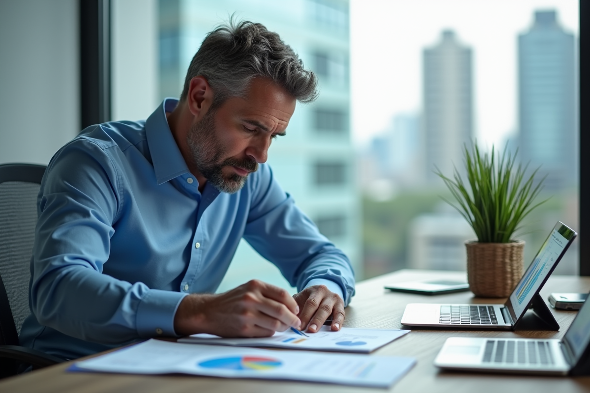 Analyste financier examine échantillons de cuivre en bureau
