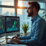 Analyste financier examinant des graphiques boursiers en bureau lumineux