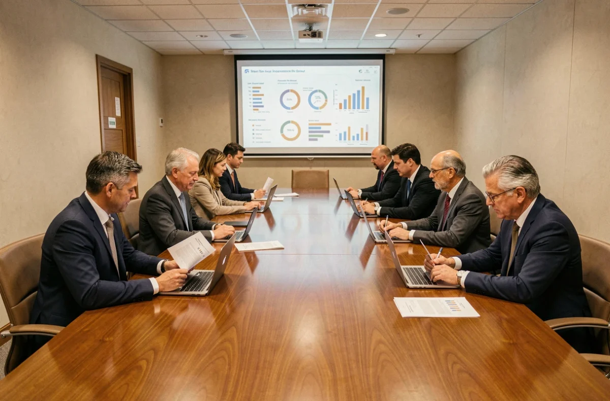 Réunion professionnelle d'AR Groupement avec des courtiers en assurance autour d'une table de conférence