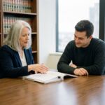 Femme et homme en discussion dans un bureau d'avocat