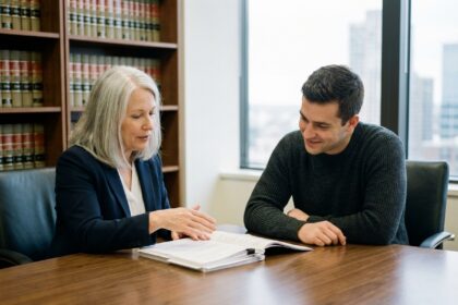 Femme et homme en discussion dans un bureau d'avocat