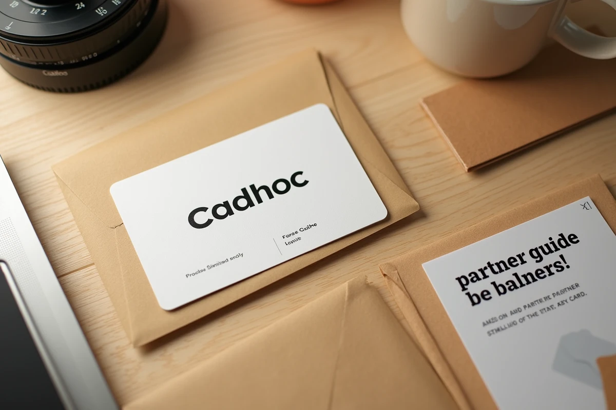 Carte cadeau Cadhoc et guide des magasins partenaires posés sur un bureau en bois