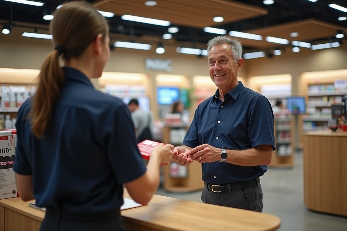Client utilisant une carte Cadhoc à la caisse d'un grand magasin