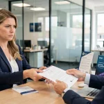 Femme en réunion avec un conseiller bancaire pour clôturer son compte en urgence