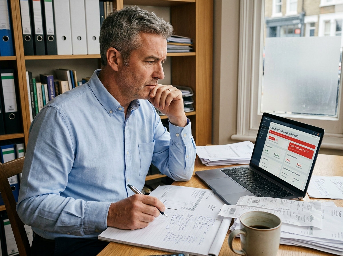 Comptable de PME gérant la transition vers la facturation électronique obligatoire dans un bureau à domicile