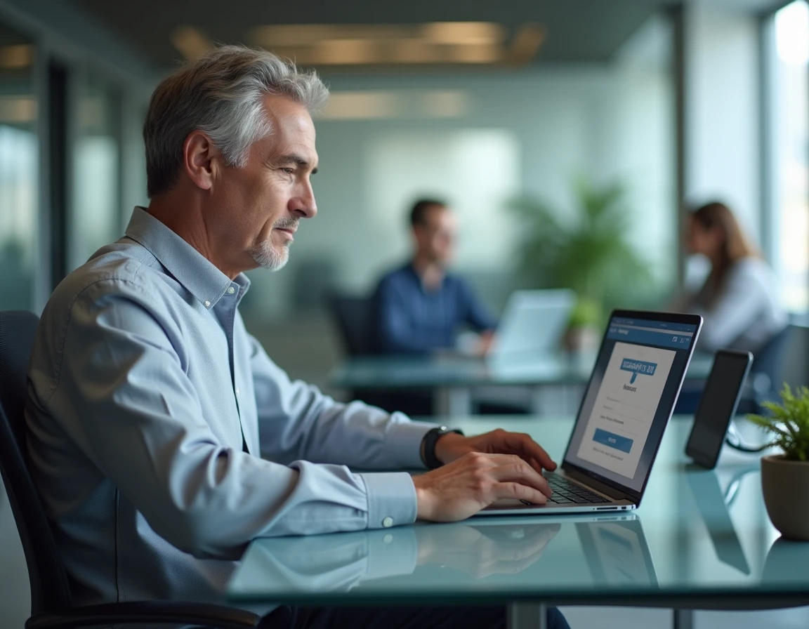 Homme connecté à son espace client LCL particulier sur ordinateur portable avec authentification double facteur