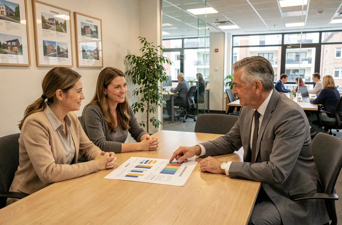 Couple recevant des conseils d'un conseiller financier pour choisir une SCPI à Toulouse