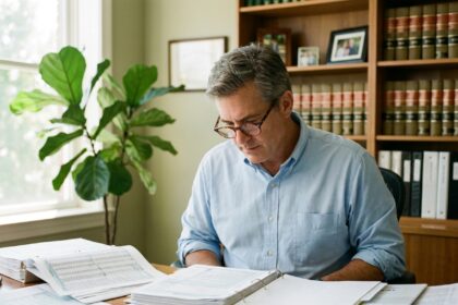 Contribuable français examinant des documents fiscaux liés à la défiscalisation en outre-mer dans son bureau