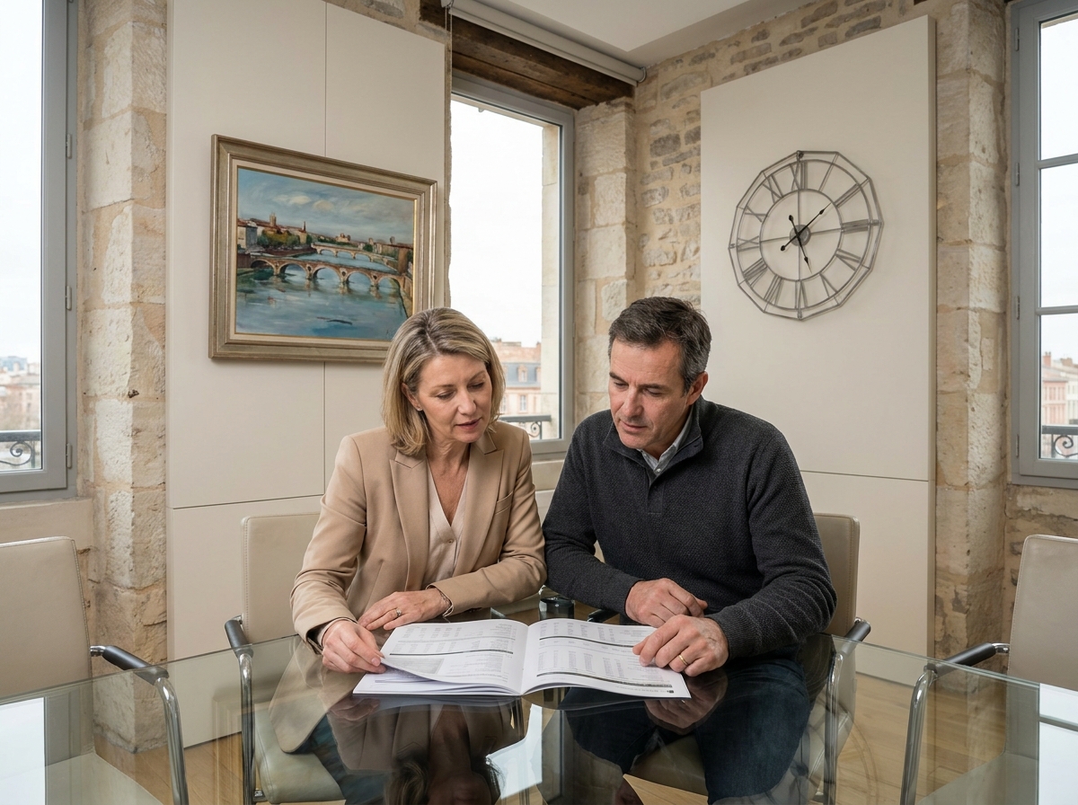 Couple consultant un cabinet de gestion de patrimoine à Toulouse pour optimiser leur patrimoine financier