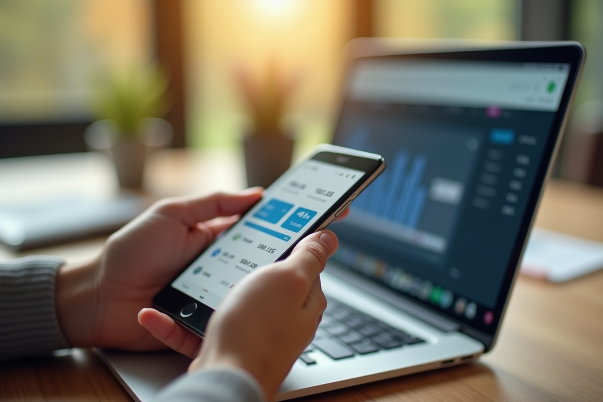 Mains tenant un smartphone avec tableau de paiement digital