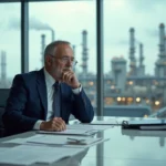 Cadre d’un executive en réunion avec refinery en arrière-plan