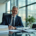 Cadre d’un cadre confiant en costume dans un bureau moderne