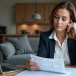 Femme d'affaires en train de revoir des documents de prêt