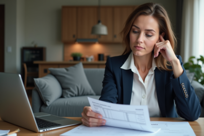 Femme d'affaires en train de revoir des documents de prêt