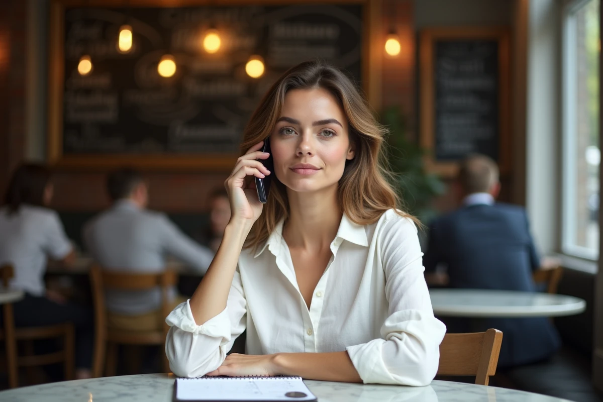 Jeune femme au téléphone avec sa banque pour signaler et bloquer le prélèvement REMISEREDUC, notes manuscrites devant elle