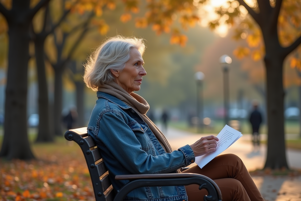 Femme assise sur un banc dans un parc en automne