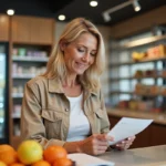 Femme d'âge moyen vérifiant un reçu au supermarché