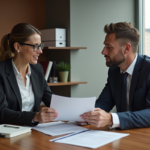 Femme en réunion avec un banquier dans un bureau professionnel