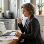 Femme d affaires à la maison consulte ses finances