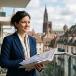 Femme professionnelle sur un balcon à Strasbourg