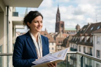 Femme professionnelle sur un balcon à Strasbourg