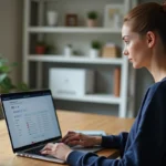 Femme gérant ses abonnements récurrents sur un ordinateur portable avec une carte virtuelle Virtualis CMB