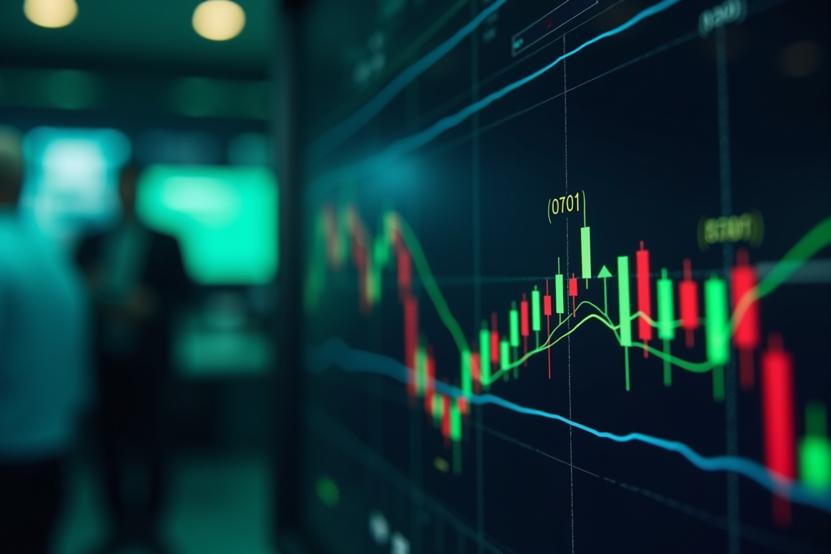 Graphe financier avec lignes vertes et rouges en gros plan