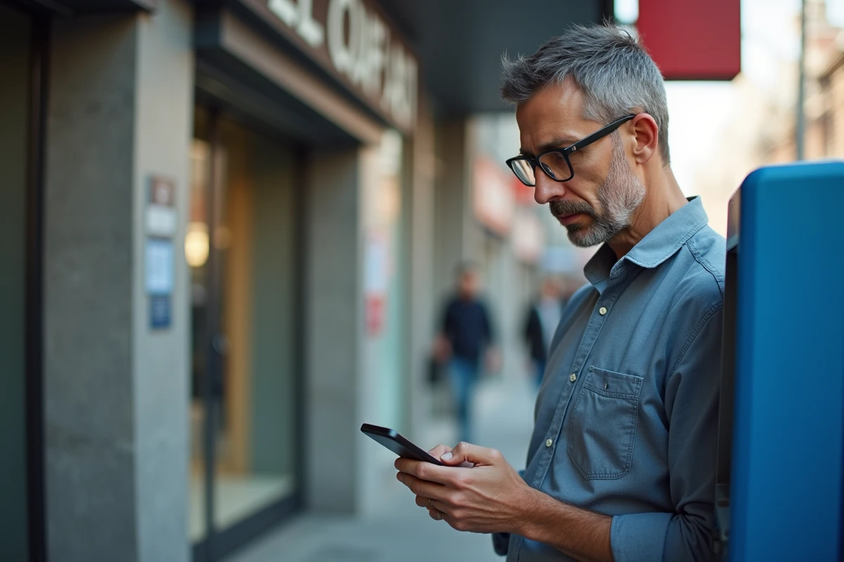 Homme vérifie son smartphone près d