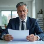 Homme d'affaires en costume examinant des documents