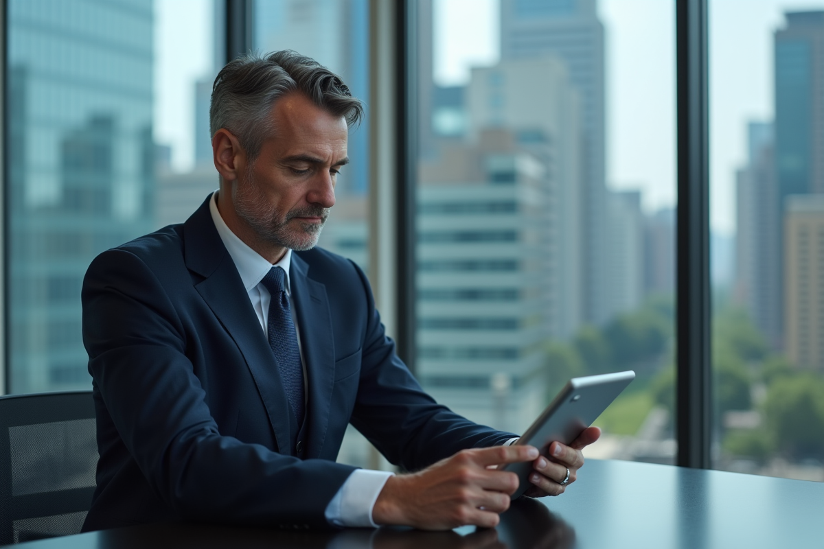 Homme d'affaires européen regardant un graphique euro en baisse