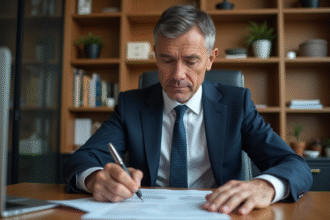 Homme d'affaires concentré à son bureau moderne