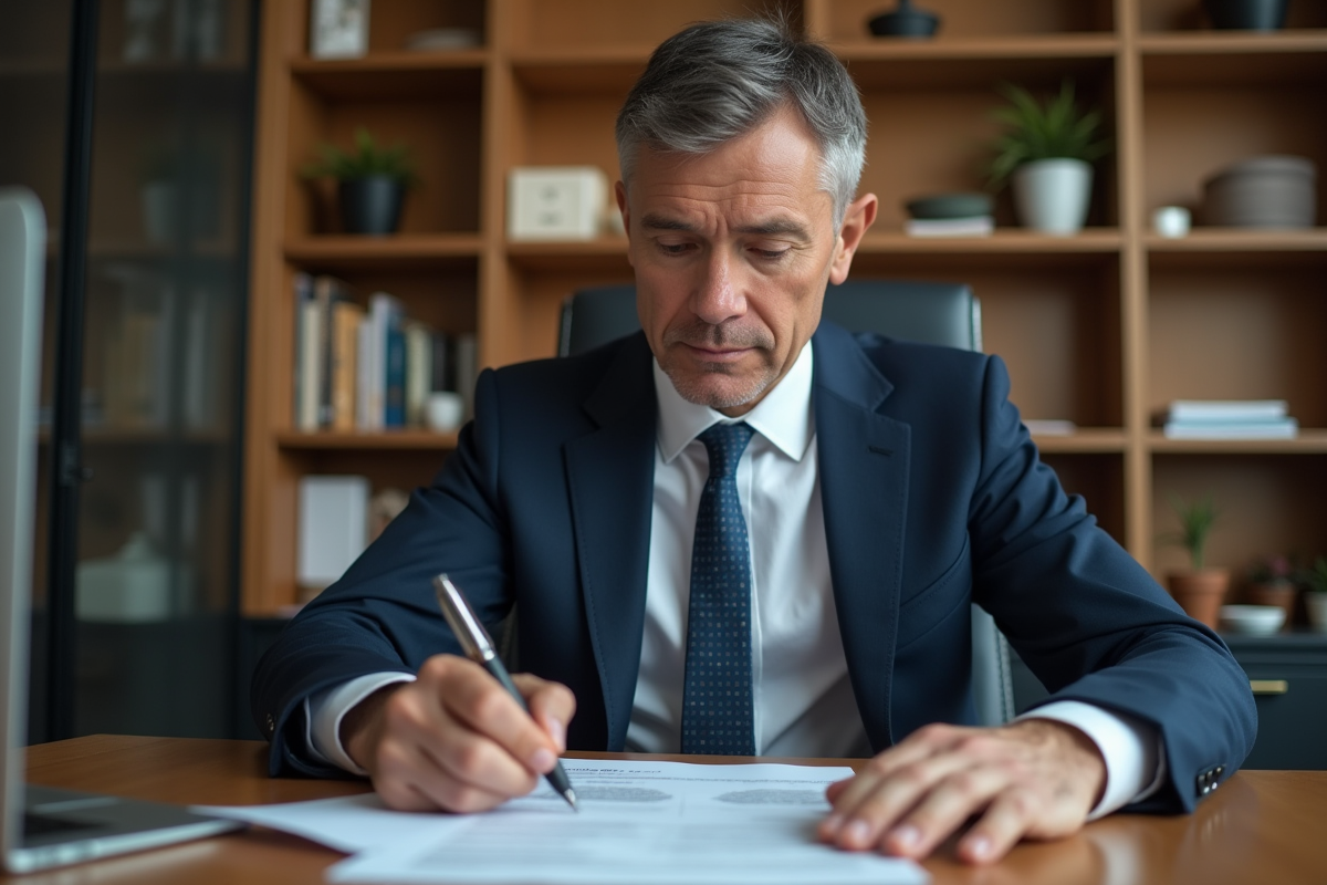 Homme d'affaires concentré à son bureau moderne