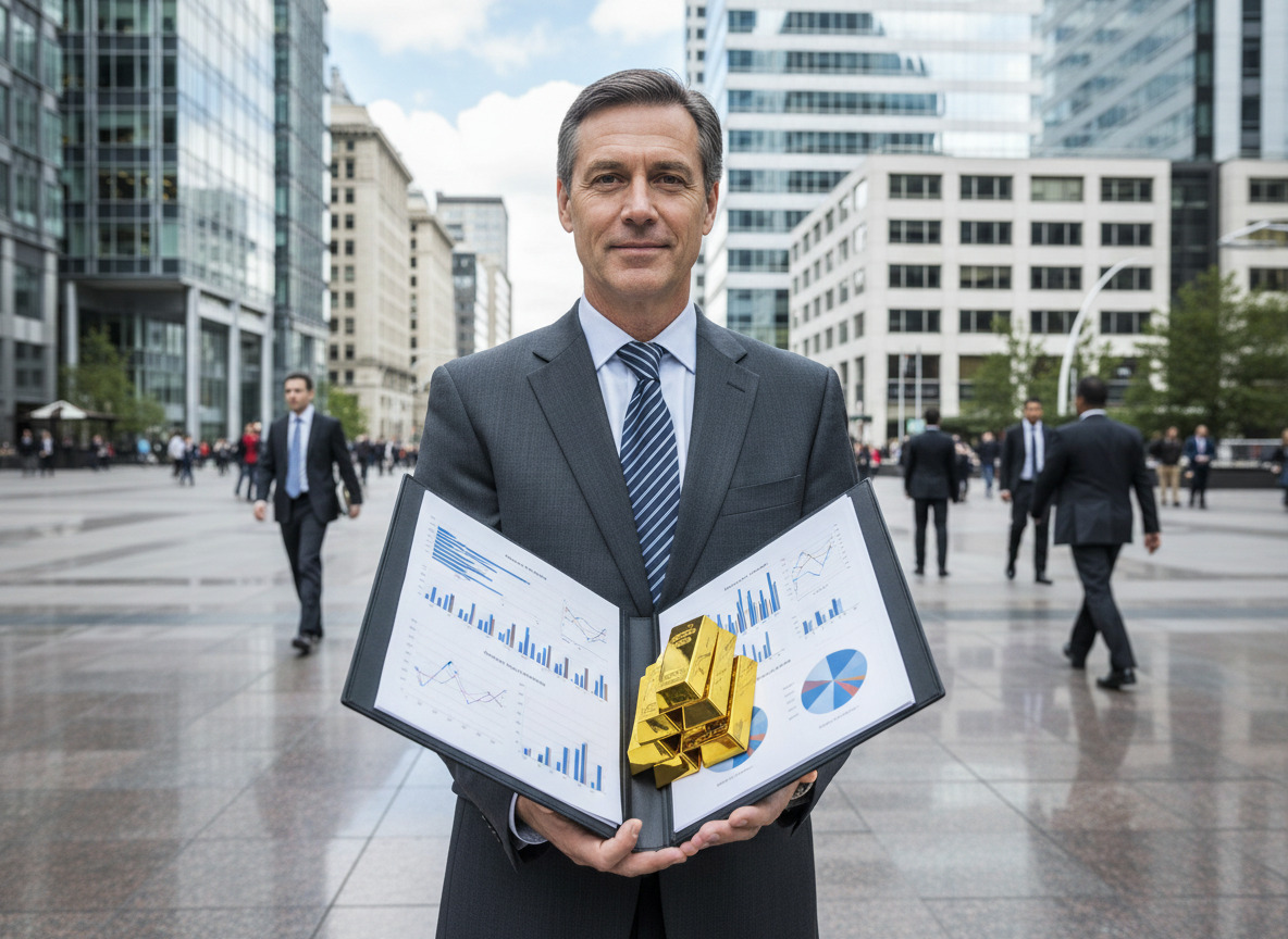 Homme d affaires dans la ville tenant un dossier financier