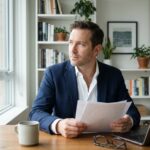 Homme d'âge moyen en bureau moderne regardant par la fenêtre