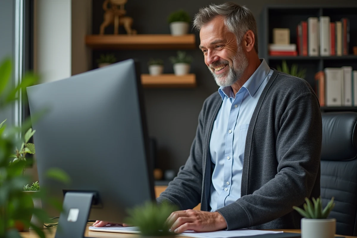 Homme lisant des graphiques financiers dans un bureau moderne