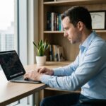 Homme concentré analysant des graphiques financiers dans un bureau