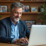 Homme d'âge moyen vérifiant son compte bancaire à domicile