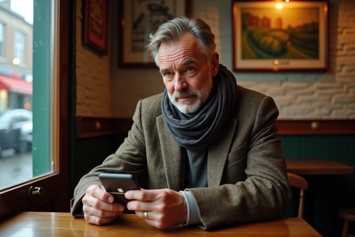 Homme au café avec carte contactless et téléphone en échec de paiement