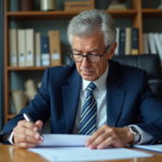 Homme d'âge moyen examinant une déclaration de pension