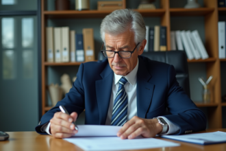 Homme d'âge moyen examinant une déclaration de pension