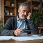 Homme d'âge moyen réfléchissant à ses papiers de retraite