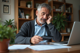 Homme d'âge moyen réfléchissant à ses papiers de retraite
