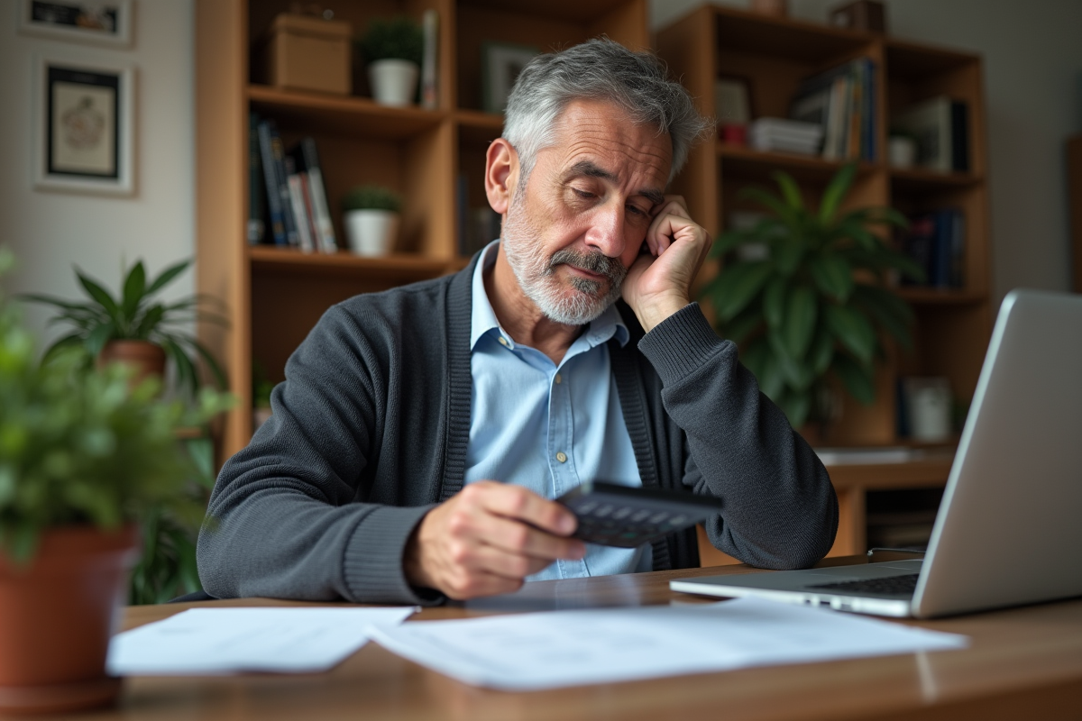 Homme d'âge moyen réfléchissant à ses papiers de retraite