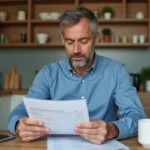 Homme d'âge moyen vérifiant un relevé bancaire à la maison
