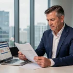 Investisseur analysant les rendements annuels d'une SCPI dans un bureau moderne