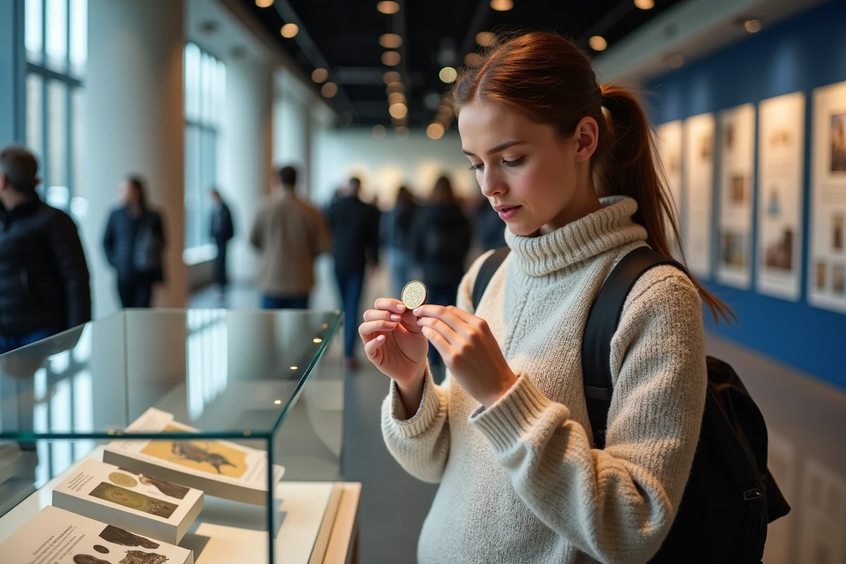Jeune femme observant une pièce de monnaie lors d